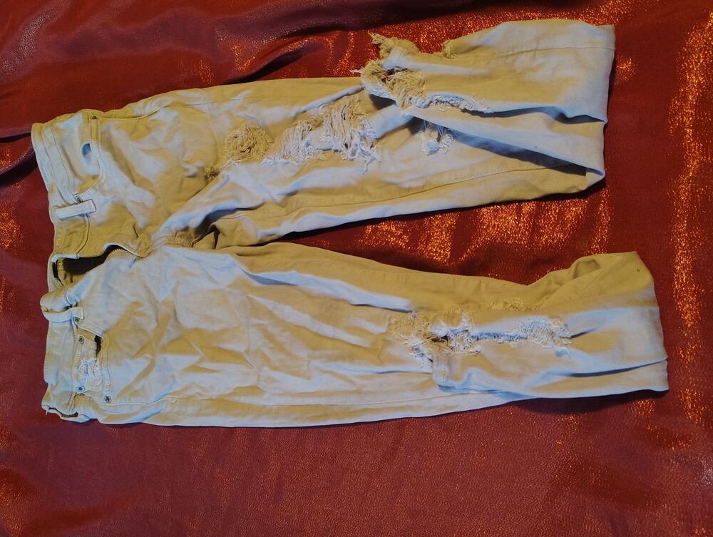 American Eagle Jeans Womens 8 Super Stretch Distressed Light Khaki Ripped Slim